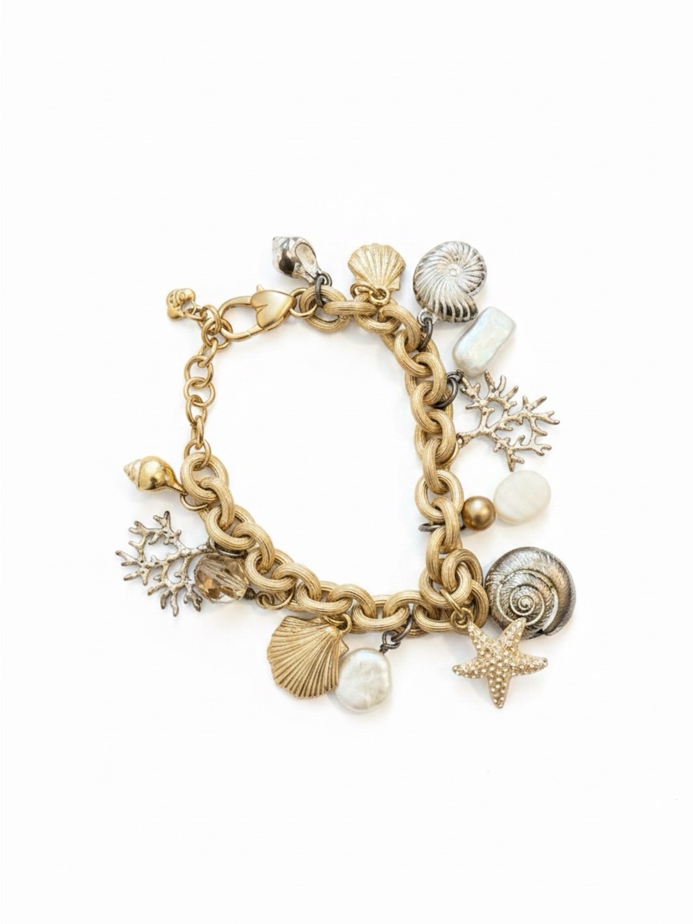 Betsy Johnson Gold-Tone Seashell Charm Bracelet with Pearlescent Accents
